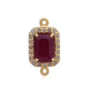 Conector de joyería de plata esterlina rectángulo de diamantes pavé de piedras preciosas de rubí hallazgo - Imagen 1 de 3