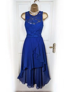 QUIZ Blue Glitter Lace Fit & Flare High Low Party Dress, Size 10 - BNWT - Picture 1 of 8