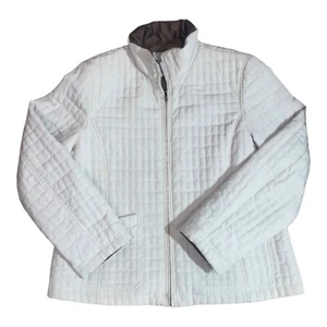White Stag Off White Quilted Car Coat Jacket Sz L 12 14 Brown Lining Zip Fall - Picture 1 of 11