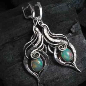 Delicate Blue Artificial Opal Drop Earrings Gift For Women/Girls Fashion Jewelry - Picture 1 of 7