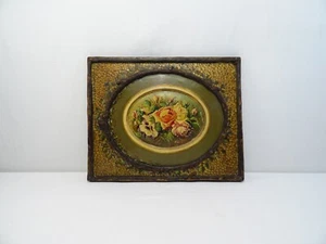 TABLEAU HST HUILE SUR TOILE SIGNE OVAL BOUQUET FLEURS ROSE PENSEE OIL ON CANVAS - Picture 1 of 16