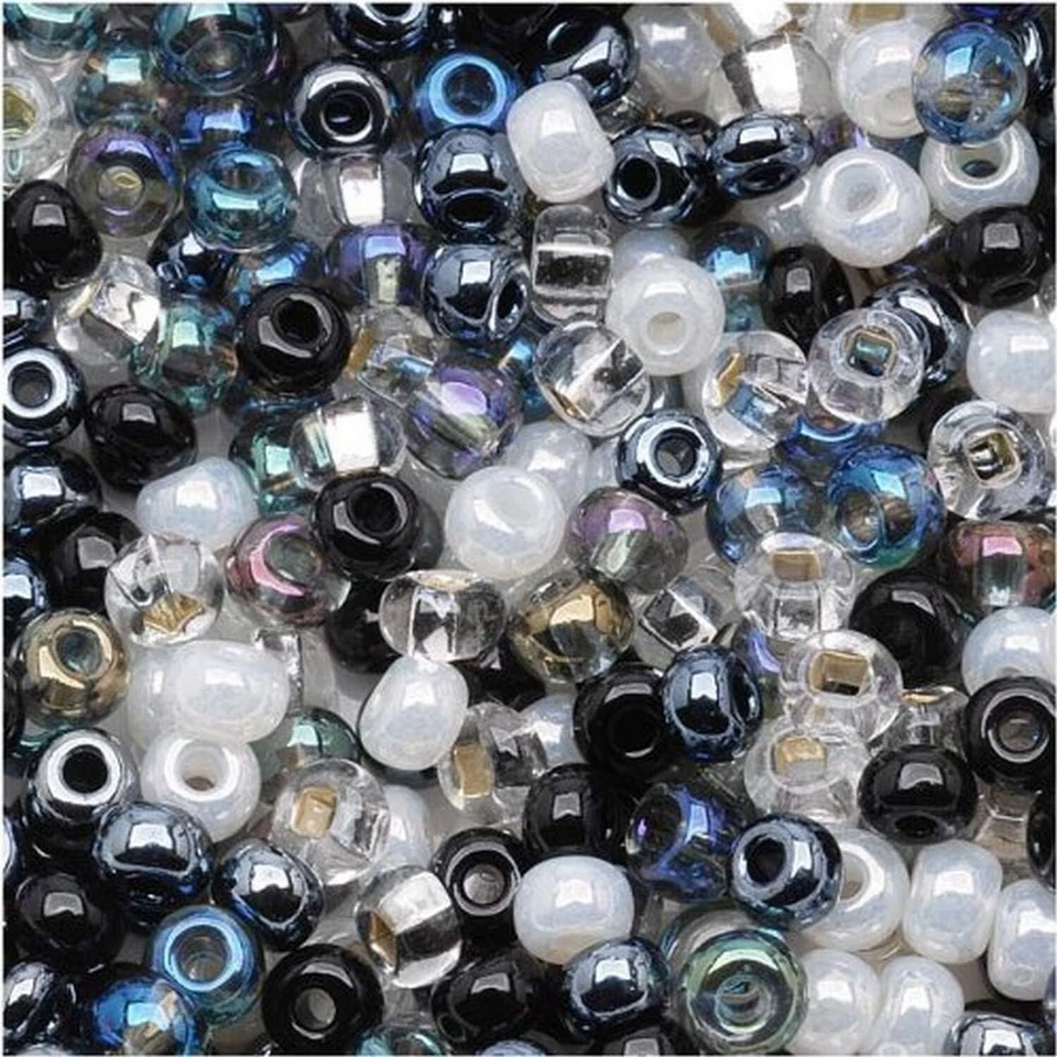 Jablonex Czech Seed Beads, 1-Ounce, Size 6/0, Top Hat Black, White and Silver - Image 1 of 1