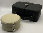 Jewellery Boxes X2 Faux Leather Cream Black Rectangle Circle Jewellery