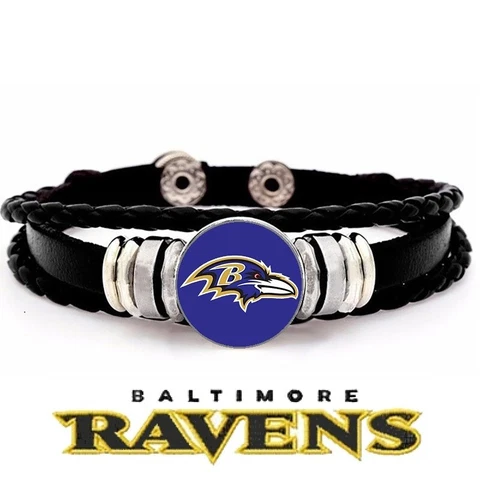 Baltimore Ravens Mens Womens Black Leather Bracelet Football w GiftPg D14 Cover