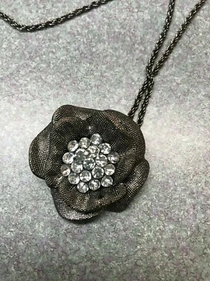 Colgante Flor 1.5" Collar 18" Cadena Metálico Níquel Blanco Gemas Foto 1 de 4