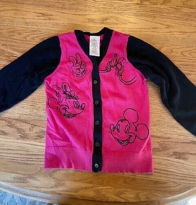 Walt Disney Cardigan Sweater Mickey Minnie Mouse Pink Black Embroidered CUTE - Picture 1 of 7