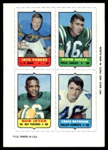 1969 Topps Four-in-One Jack Pardee/Norm Snead/Bob Jeter/Craig Baynham Los