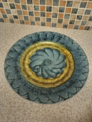 PORTMADOC WALES STUDIO POTTERY DECORATIVE PLATE BLUES & GREENS - Image 1 of 3