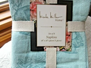 NICOLE MILLER HOME SET OF 8 NAPKINS 18" X 18" DECOR PLANTS & RABBIT COTTON INDIA - Picture 1 of 4