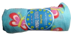 NWT Northpoint fleece throw Blanket 50" X 60"y pretty colors Retro Butterfes - Picture 1 of 8