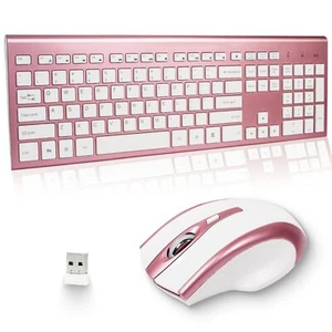 Pink Rose Gold 17inch Full Size 2.4G USB Ergonomic Wireless Keyboard Mouse - Picture 1 of 7