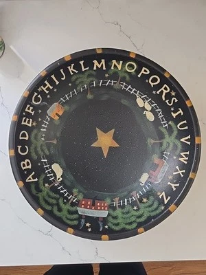 14" Wooden Bowl Primatives by Kathy ABC Nighttime Farm Scene - Image 1 of 4