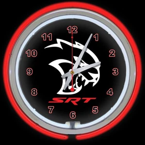 15" Dodge SRT Hellcat Sign Double Neon Clock Charger Challenger - Picture 1 of 1