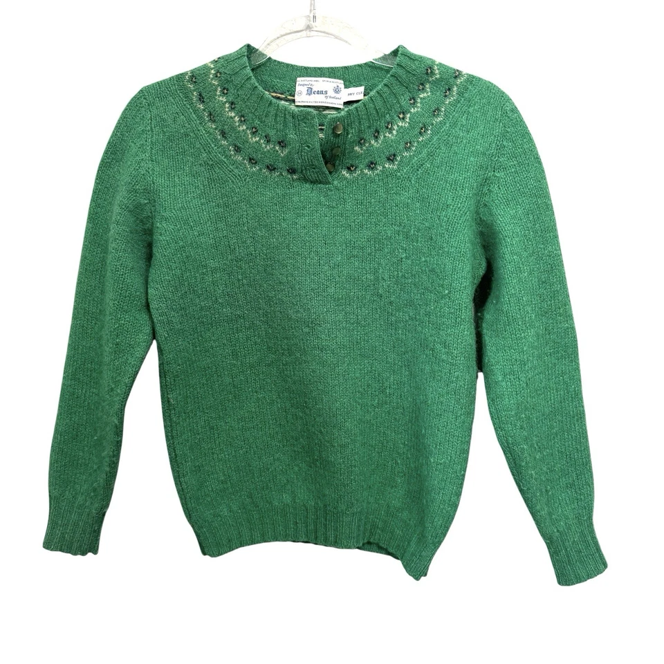 Suéter de Lana DEANS of Scotland De Colección Fair Isle Shetland Talla 34 EE. UU. S Verde Kelly Foto 1 de 4