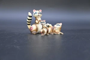 Vnt Collectible Miniature Raccoon Family Bone China Shadow Box Figurines Porcela - Picture 1 of 8