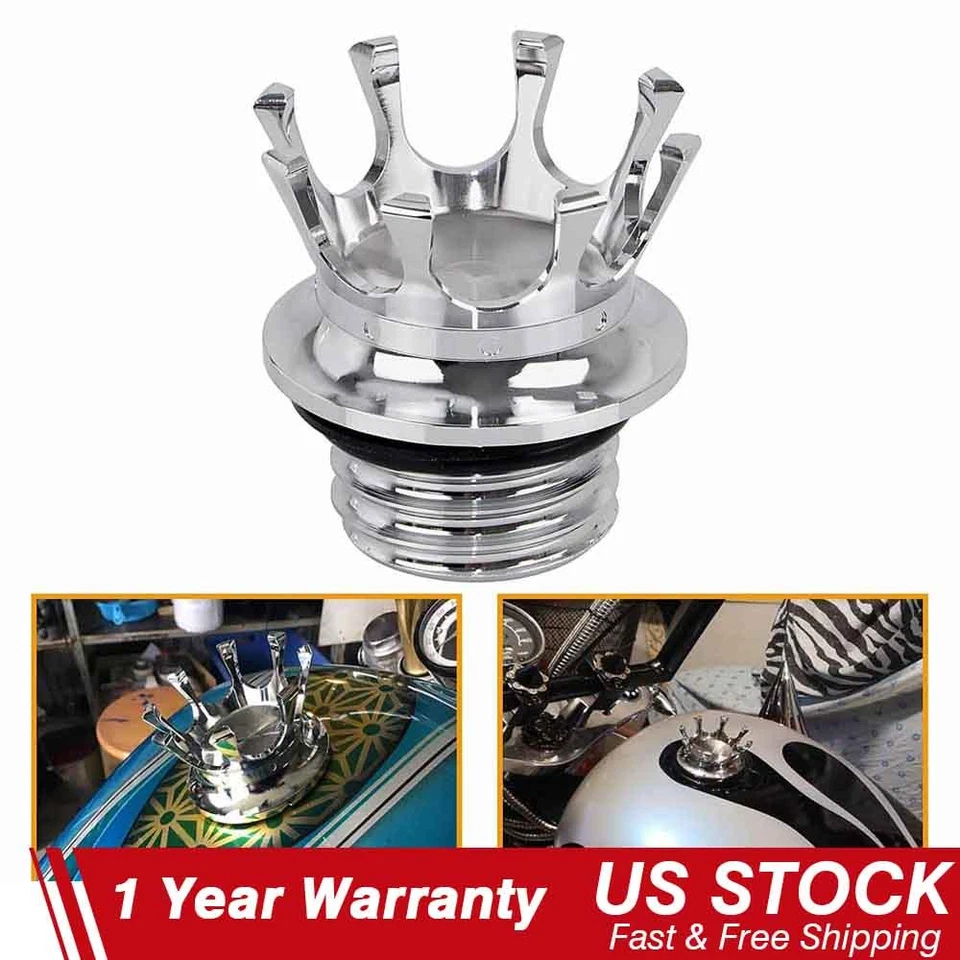 Chrome Fuel Tank Cap Gas Cap King Crown Style For Harley Sportster Touring Dyna Foto 1 de 4