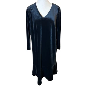 J Jill | Black Velvet Wearever Collection | 3/4 Sleeve Flare Bottom Dress | Lg - Picture 1 of 12