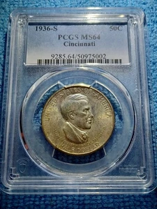 1936 S Cincinnati Commemorative Half Dollar PCGS MS64 Solid Original Luster - Picture 1 of 6
