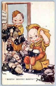 1910er Jahre WWI STIEFEL! STIEFEL! STIEFEL! REPARATUREN ARMEE MILITÄR TUCK'S A/S DINAH POSTKARTE - Bild 1 von 2
