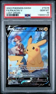 2022 Pokémon Pikachu v TG16/TG30 Swsh11 Lost Origin Full Art Holo PSA 10 - Picture 1 of 4