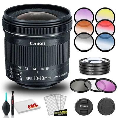 Lente Canon EF-S 10-18 mm f/4,5-5,6 IS STM (modelo internacional) con kits de filtro Foto 1 de 4