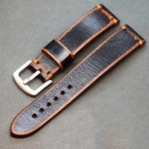 Uhrenarmband aus pflanzlich gegerbtem Leder 18-26 mm rustikaler Stil watch strap - Picture 1 of 3