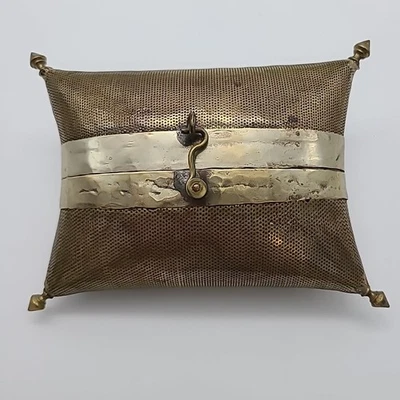 Brass & Copper Ornate Metal Pillow Clutch Pouch Hook Closure Vintage Art Deco - Image 1 of 4