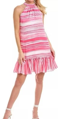 Nuevo con etiquetas Vestido Halter Trina Turk Rosa y Blanco Rayas Talla L Foto 1 de 4