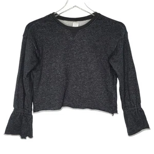 Tea 8 Girls Heather Gray Crop Sweatshirt Flare Cuff Crew Neck - Picture 1 of 9