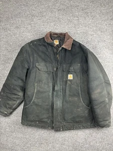 Carhartt Jacket Mens 44 Regular Black Duck Traditional Coat Corduroy Collar - Picture 1 of 9