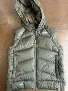 The North Face Puffer Vest Hooded 550 Goose Down Jacket Women's XL Olive Green - Picture 1 of 8