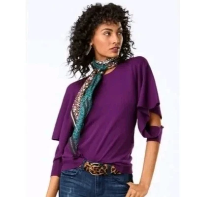 Pullover para mujer CAbi Peek en camisa violeta francesa estilo púrpura #3708 talla mediana Foto 1 de 4