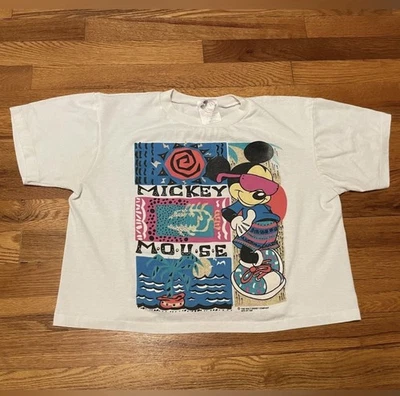 Vintage 80s Disney Hip Hop Beach Surfer Surf  Womens Small Cropped T Shirt - Image 1 of 4