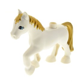 1x Lego Duplo Animal Horse White Mane Gold Mare Eyes Blue 4825 4498697 3426pb01