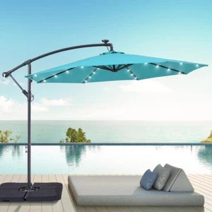 Sonkuki Outdoor Cantilever Umbrella 10 ft. Round w/ Solar LED Lighted Lake Blue - Picture 1 of 9