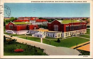Postal de lino de colección Columbus OH Gymnasium Natatorium Ohio State University años 30 - Imagen 1 de 2