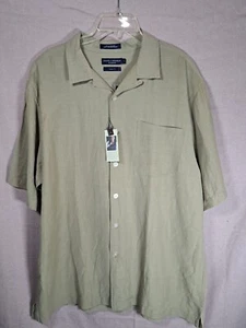 Daniel Cremieux Men Button Up Short Sleeve Silk Linen Shirt Chinchilla Large NWT - Picture 1 of 13
