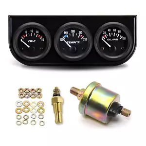 3 in 1 Car Meter - Auto Voltage, Water Temp, Oil Pressure Gauge Kit, 2" Chrome, - Picture 1 of 7