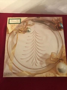 Indiana Glass Hometrends Christmas Tree 13" Serving Platter Gold Rim - Picture 1 of 4