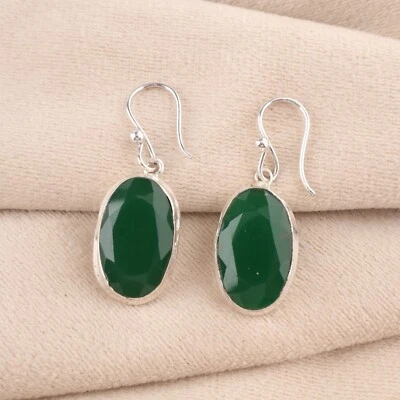 Emerald Gemstone Drop/Dangle Earrings 925 Sterling Silver Jewelry For Girls - Image 1 of 4