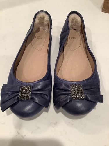 Ballerine donna Ugg blu con fiocco taglia 5 1 2 indossate una volta