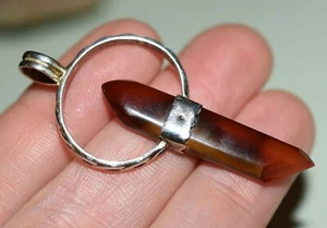 Colgante de plata esterlina hecho a mano excavado y pulido cornalina ágata joyería EE. UU. - Imagen 1 de 8