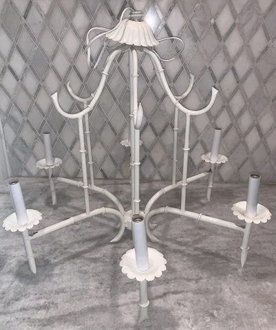 Vintage Chinoiserie Pagoda MCM Hollywood Regency 6 Light Chandelier 20.5”rx25”T Cover
