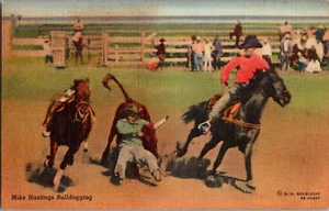 Postal Rodeo Vaquero Mike Hastings Bulldogging Lino Sin Publicar - Imagen 1 de 2