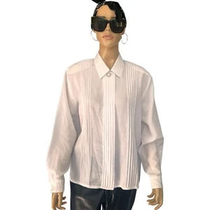 Vintage Laura & Jayne Pleated button Down Blouse Size White Long Sleeve Collard - Picture 1 of 7