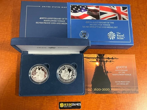 2020 US SILVER 400TH MAYFLOWER PROOF COIN AND MEDAL SET IN MINT PACKAGING Cover