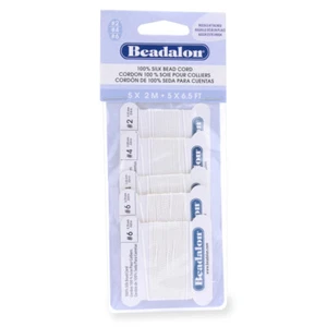 Beadalon® 100% Seide Perlenschnur mit Nadel Größen 02, 04, 06 Weiß Farbe - Picture 1 of 1