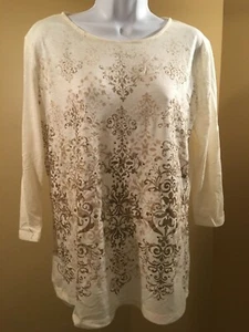 Weißer Hirsch Damen Langarm Grafik Shirt Creme/Gold Med - Bild 1 von 3