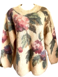Talbots Ladies Sweater size M L Handknit Mohair Yellow Floral All Over Vnt 90th - Picture 1 of 7