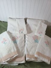 2 Sets (6pc) Vintage floral embroidered bath, hand towels and washcloths white